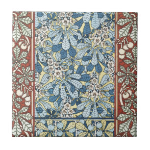 Azulejo Diseño Floral de Castaño Art Nouveau Antiguo