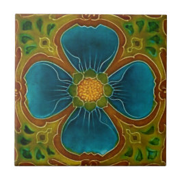 Azulejo Diseño floral de estilo Art Nouveau azul