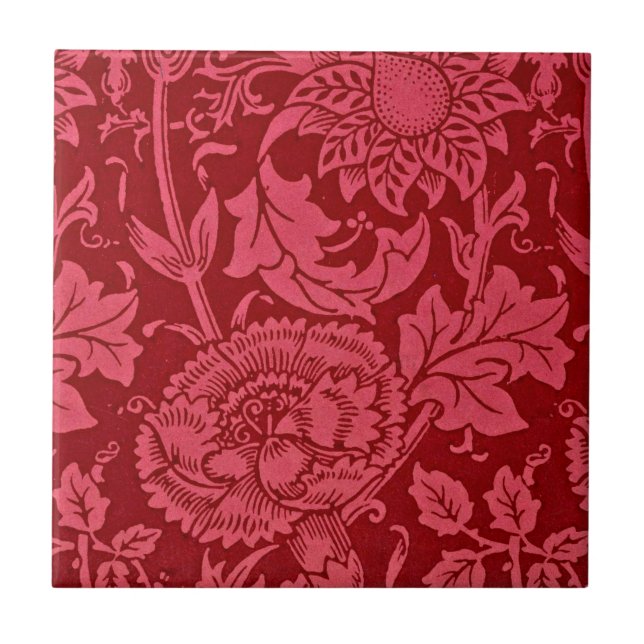 Azulejo Diseño floral de frambuesa rosa y rosa (Frente)