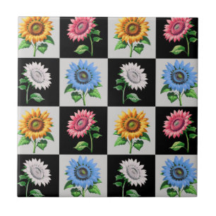 Azulejo Diseño floral de girasol multicolor a cuadros