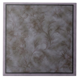 Azulejo Diseño floral de gris suave y lavanda