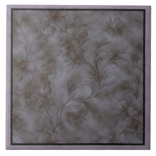 Azulejo Diseño floral de gris suave y lavanda