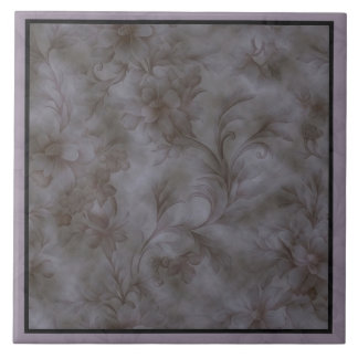 Azulejo Diseño floral de gris suave y lavanda