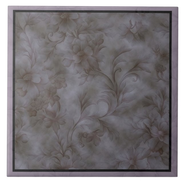 Azulejo Diseño floral de gris suave y lavanda (Frente)