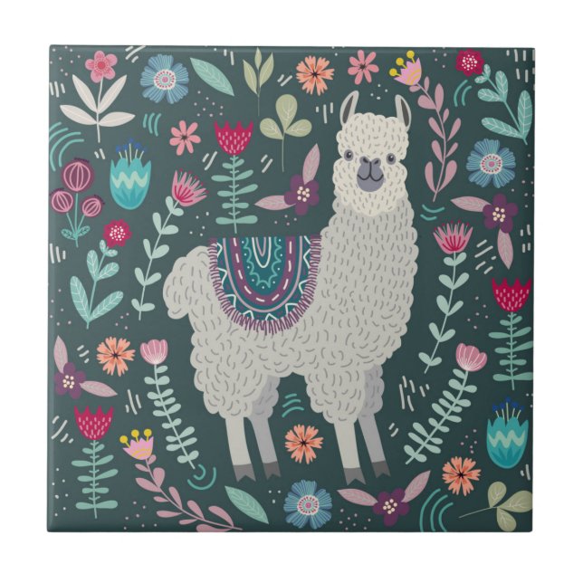 Azulejo Diseño floral de la llama linda (Frente)