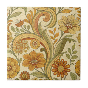 Azulejo Diseño floral de margarita amarilla retro de los 7