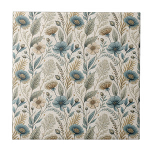 Azulejo Diseño floral de margarita y flores silvestres bot