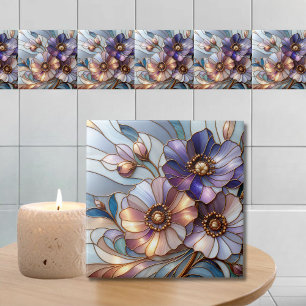 Azulejo Diseño floral de vidrio emplomado elegante en suav