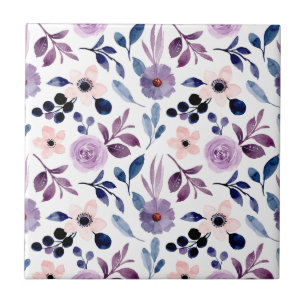 Azulejo Diseño floral delicado con hojas de lavanda navy