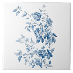 Azulejo Diseño Floral Elegante Azul Vintage