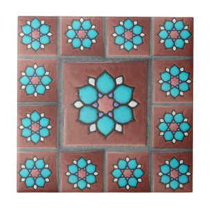 Azulejo Diseño floral exótico del cobre y de la aguamari