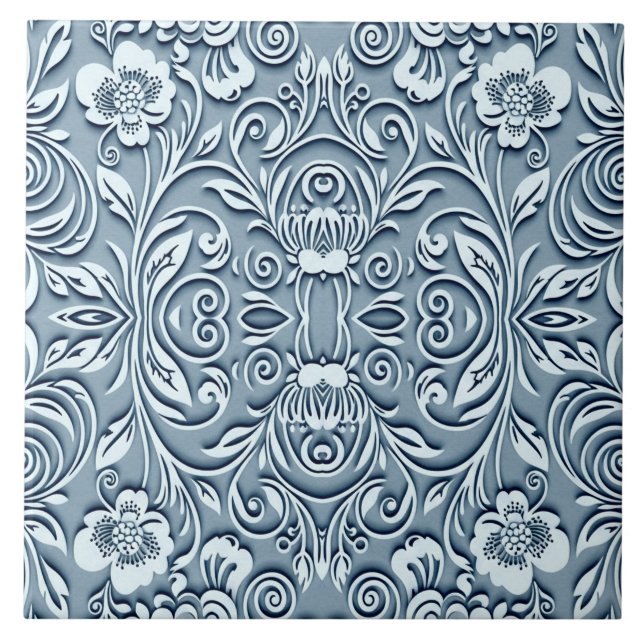 Azulejo Diseño floral Grabado en relieve simétrico de acer (Frente)