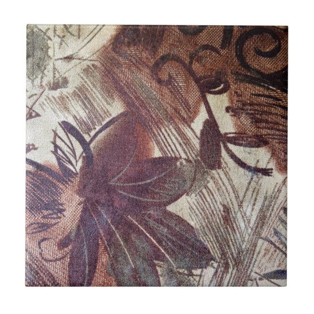 Azulejo Diseño floral marrón abstracto 1 (Frente)