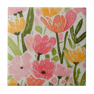 Azulejo Diseño floral moderno Retro Mid Century