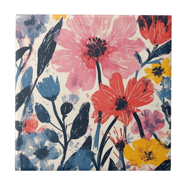 Azulejo Diseño floral moderno Retro Mid Century (Frente)