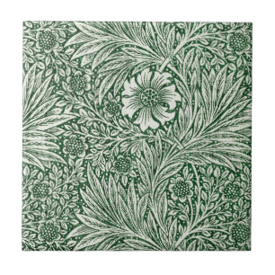 Azulejo diseño floral verde caléndula de william morris