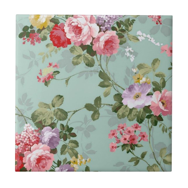 Azulejo Diseño floral verde vintage (Frente)