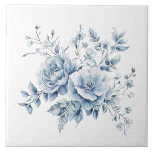Azulejo Diseño Floral Vintage Azul Elegante