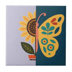 Azulejo Diseño floral y de mariposas juguetón