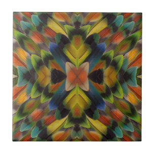 Azulejo Diseño fractal de plumas de lovebird