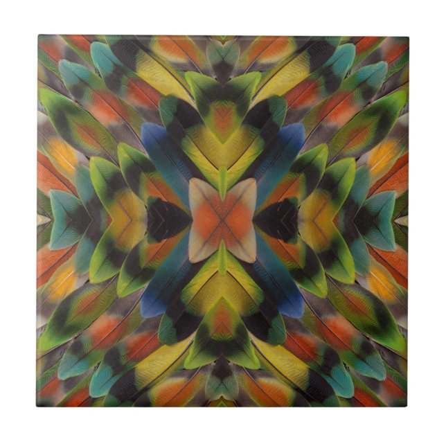 Azulejo Diseño fractal de plumas de lovebird (Frente)