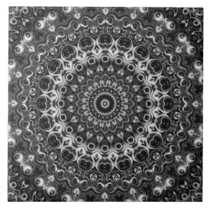 Azulejo Diseño geométrico de Mandala en blanco y negro
