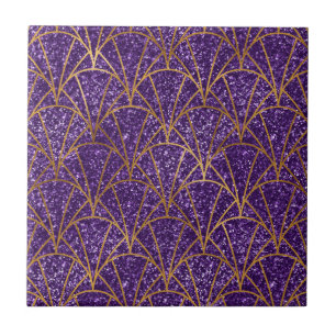Azulejo Diseño geométrico dorado purpura elegante con bril