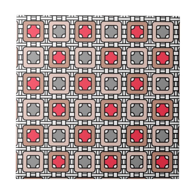 Azulejo diseño geométrico moderno arte deco gris rojo, bei (Frente)