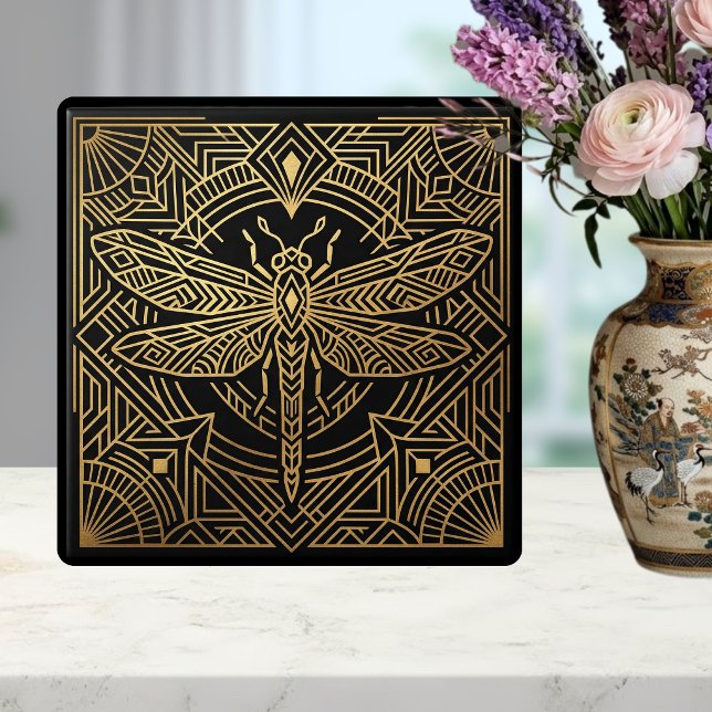 Azulejo Diseño Geométrico Negro de Libélula Dorada Art Déc (Subido por el creador)