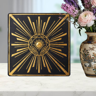 Azulejo Diseño geométrico negro dorado de ráfaga de sol Ar