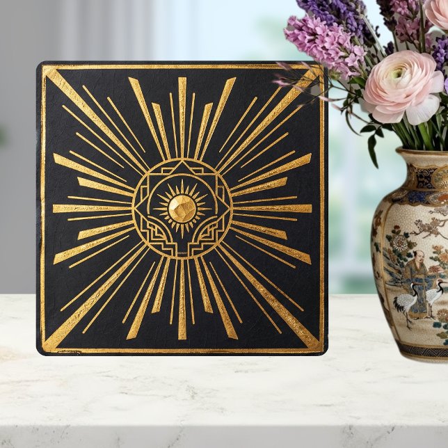 Azulejo Diseño geométrico negro dorado de ráfaga de sol Ar (Subido por el creador)