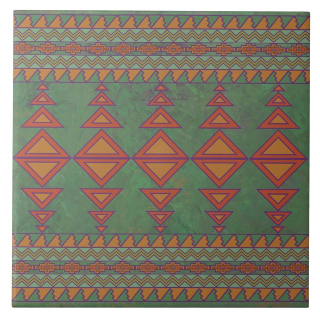 Azulejo Diseño geométrico verde del suroeste de Sagebrush (Frente)