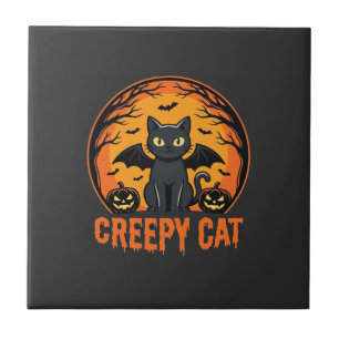 Azulejo Diseño gráfico de gato espeluznante de Halloween m