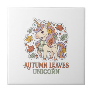Azulejo Diseño gráfico de merch de unicornio hojas de otoñ