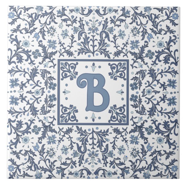 Azulejo Diseño gráfico floral azul personalizado (Frente)