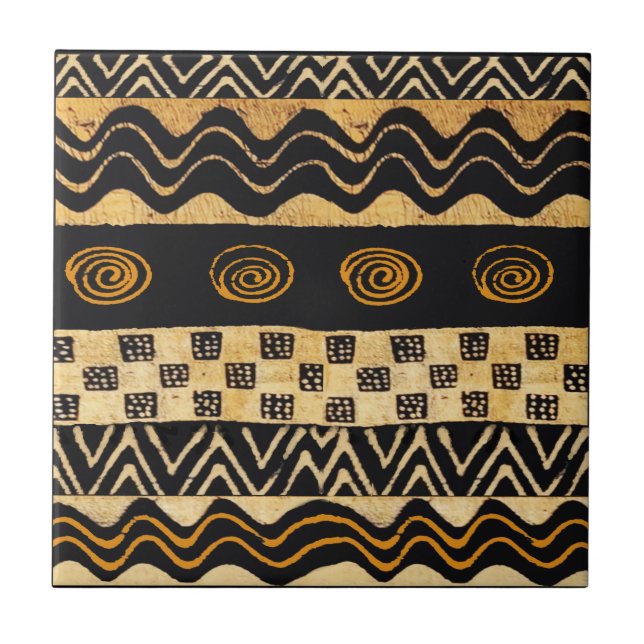 Azulejo Diseño gráfico tribal africano de mosaicos - Negro (Frente)