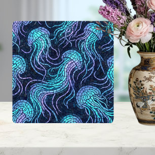 Azulejo Diseño Iridescente Azul Teal Mosaico de Medusas Pú