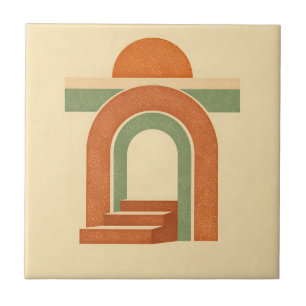 Azulejo Diseño minimalista de arco de arcoíris boho retro