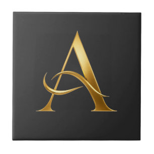 Azulejo Diseño minimalista inicial dorada A