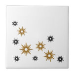 Azulejo Diseño moderno de oro blanco y estreno negro<br><div class="desc">Diseño de inspiración moderna de mediados del siglo XX,  con oro retro vintage y estallidos negros en un diseño orgánico de fondo blanco. Diseño sencillo y moderno.</div>
