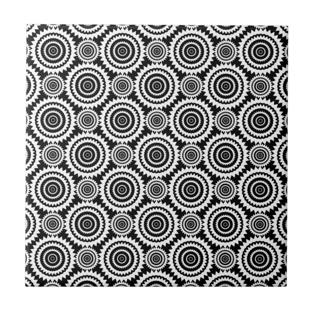 Azulejo Diseño Moderno Patrón de Caleidoscopio en Blanco y (Frente)