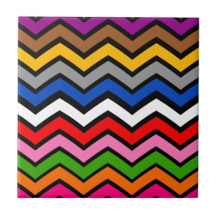 Azulejo Diseño negro de zigzag Chevron multicolor