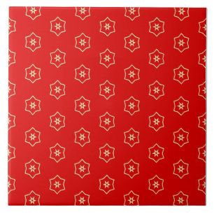 Azulejo Diseño Ornamental Rojo y Dorado