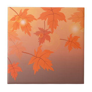 Azulejo Diseño otoñal con hojas de arce y efecto bokeh