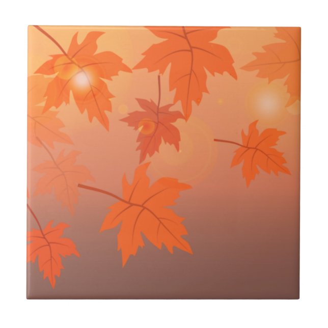 Azulejo Diseño otoñal con hojas de arce y efecto bokeh (Frente)