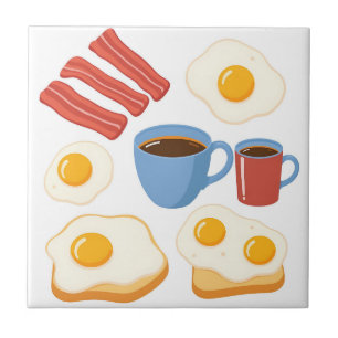 Azulejo Diseño plano moderno de tostadas y café de huevo d