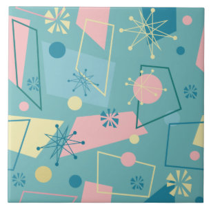 Azulejo Diseño Retro Atómico de Época Moderna de Mitad de 