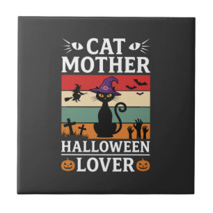 Azulejo Diseño Retro de Bruja Amante de la Madre Gato de H