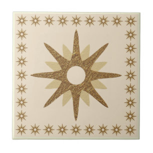 Azulejo Diseño Retro Gold Starburst