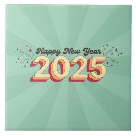 Azulejo Diseño retro personalizado feliz año nuevo 2025 te
